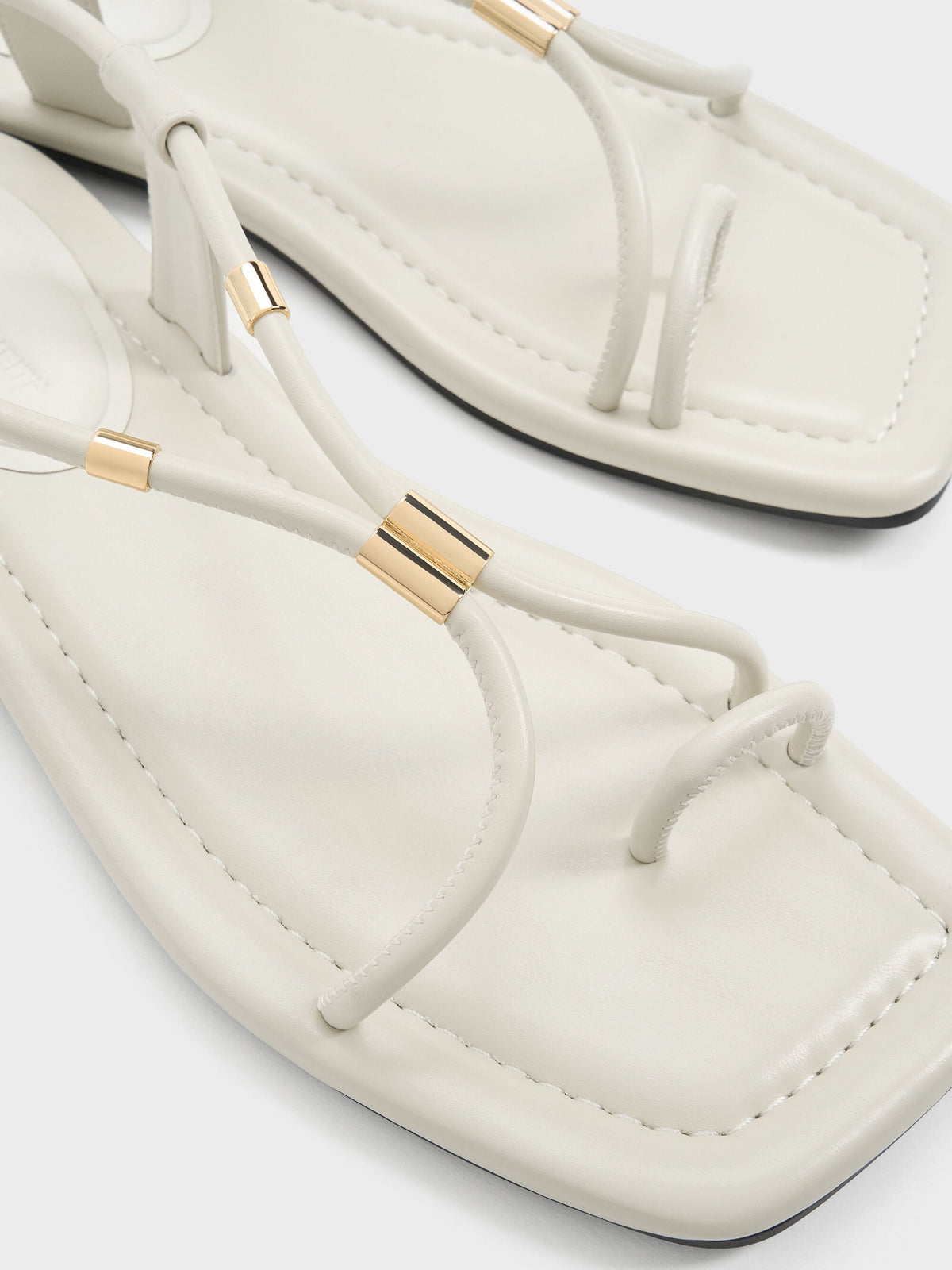 CHARLES & KEITH Smart Buy / Metallic-Accent Toe-Ring Sandals - Chalk