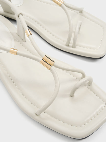 CHARLES & KEITH Smart Buy / Metallic-Accent Toe-Ring Sandals - Chalk