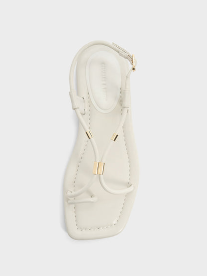 CHARLES & KEITH Smart Buy / Metallic-Accent Toe-Ring Sandals - Chalk