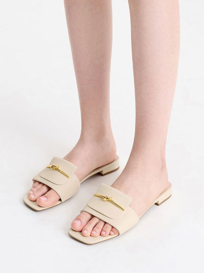 CHARLES & KEITH Smart Buy / Knotted Accent Slide Sandals - Chalk