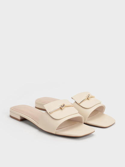 CHARLES & KEITH Smart Buy / Knotted Accent Slide Sandals - Chalk