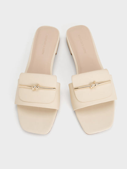 CHARLES & KEITH Smart Buy / Knotted Accent Slide Sandals - Chalk