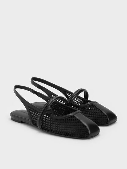 CHARLES & KEITH Trending / Ellory Mesh Slingback Mary Jane Flats - Black Textured