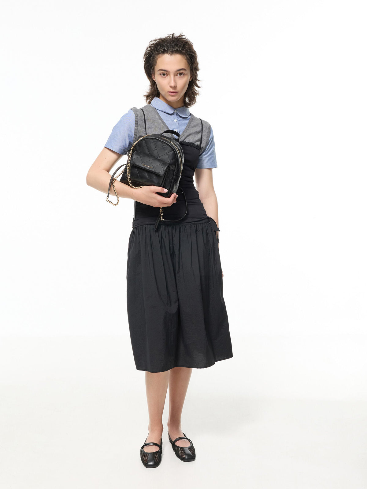 CHARLES & KEITH Trending / Ellory Mesh Slingback Mary Jane Flats - Black Textured