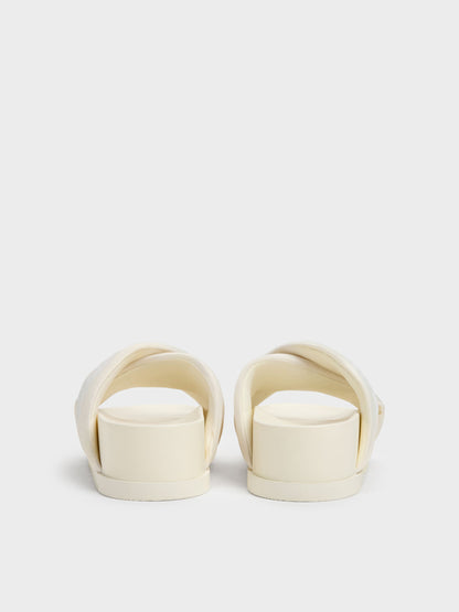 CHARLES & KEITH Best Price / Satin Embroidered-Flower Crossover Sandals - Chalk