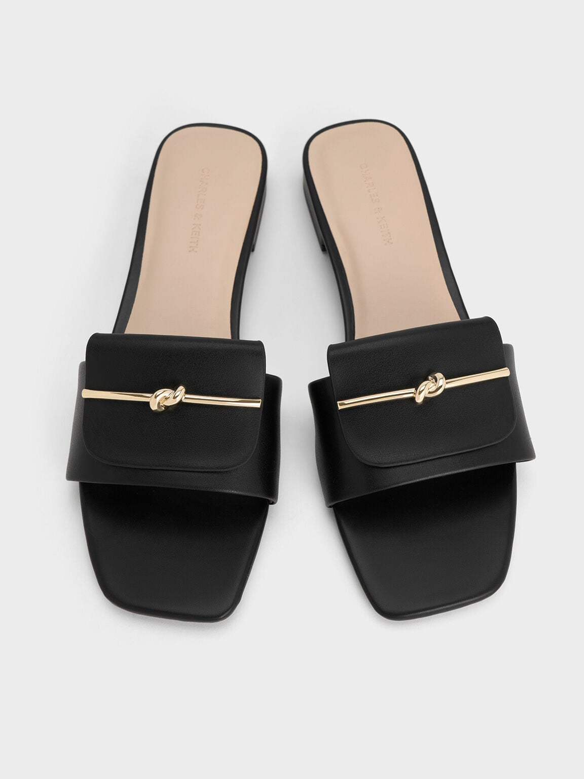 CHARLES & KEITH Recommended / Knotted Accent Slide Sandals - Black