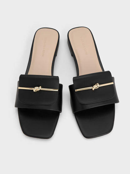 CHARLES & KEITH Recommended / Knotted Accent Slide Sandals - Black