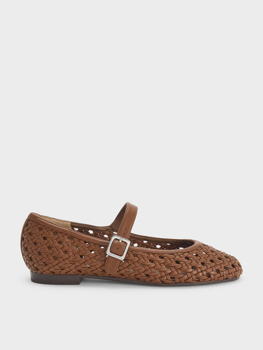 CHARLES & KEITH Featured / Woven Mary Jane Flats - Brown
