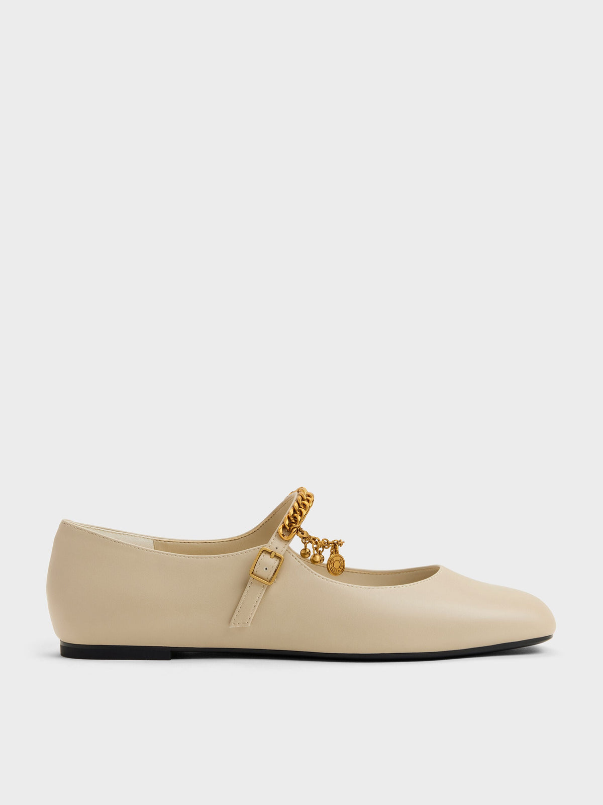 CHARLES & KEITH Special Offer / Double-Chain Charm Mary Jane Flats - Chalk