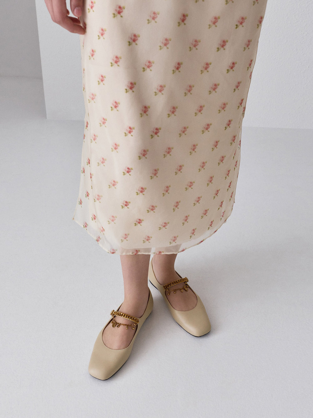 CHARLES & KEITH Special Offer / Double-Chain Charm Mary Jane Flats - Chalk