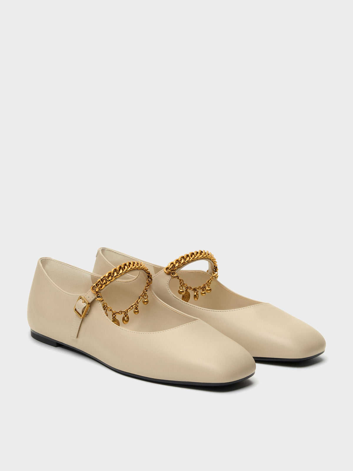CHARLES & KEITH Special Offer / Double-Chain Charm Mary Jane Flats - Chalk
