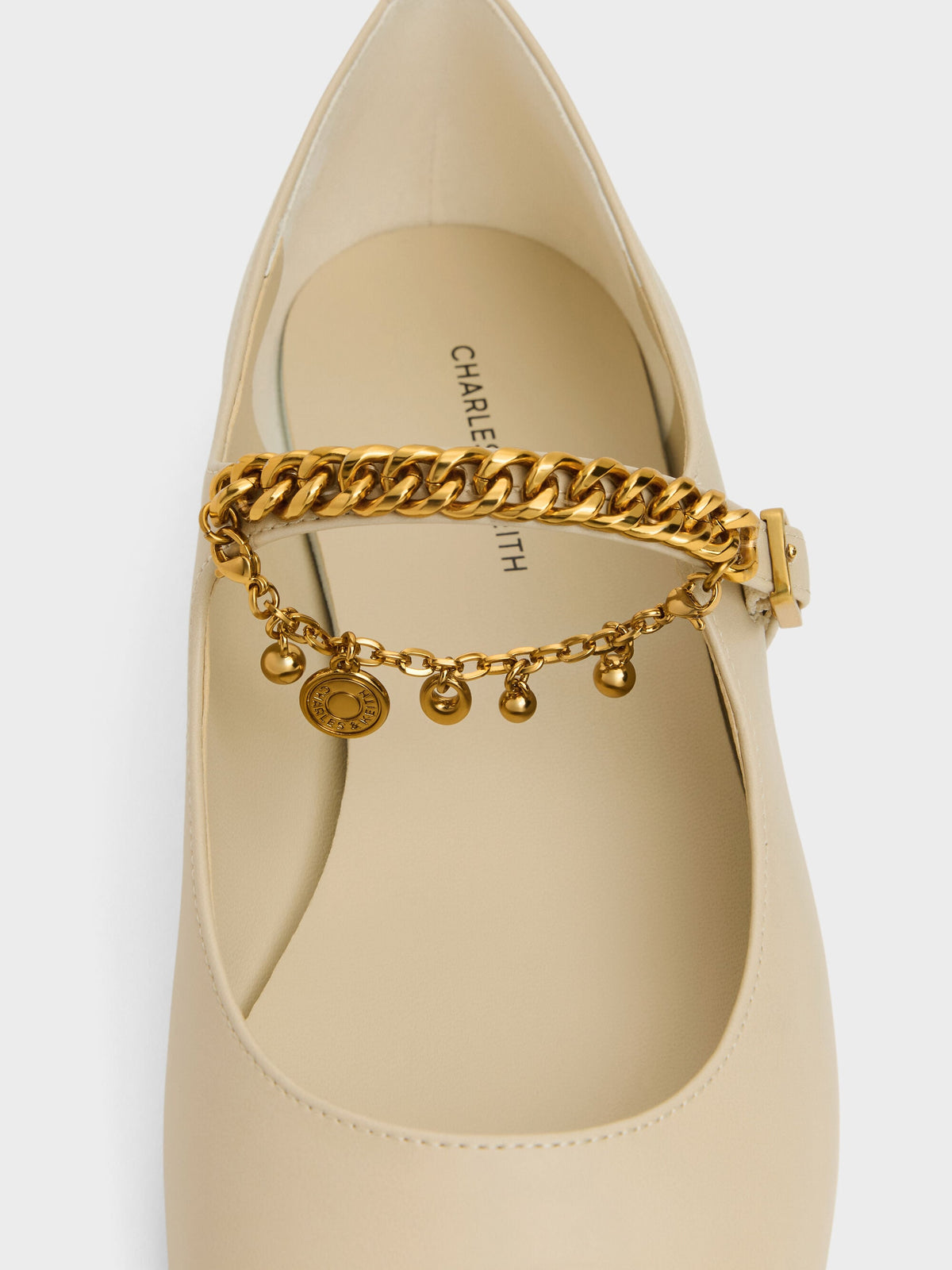 CHARLES & KEITH Special Offer / Double-Chain Charm Mary Jane Flats - Chalk