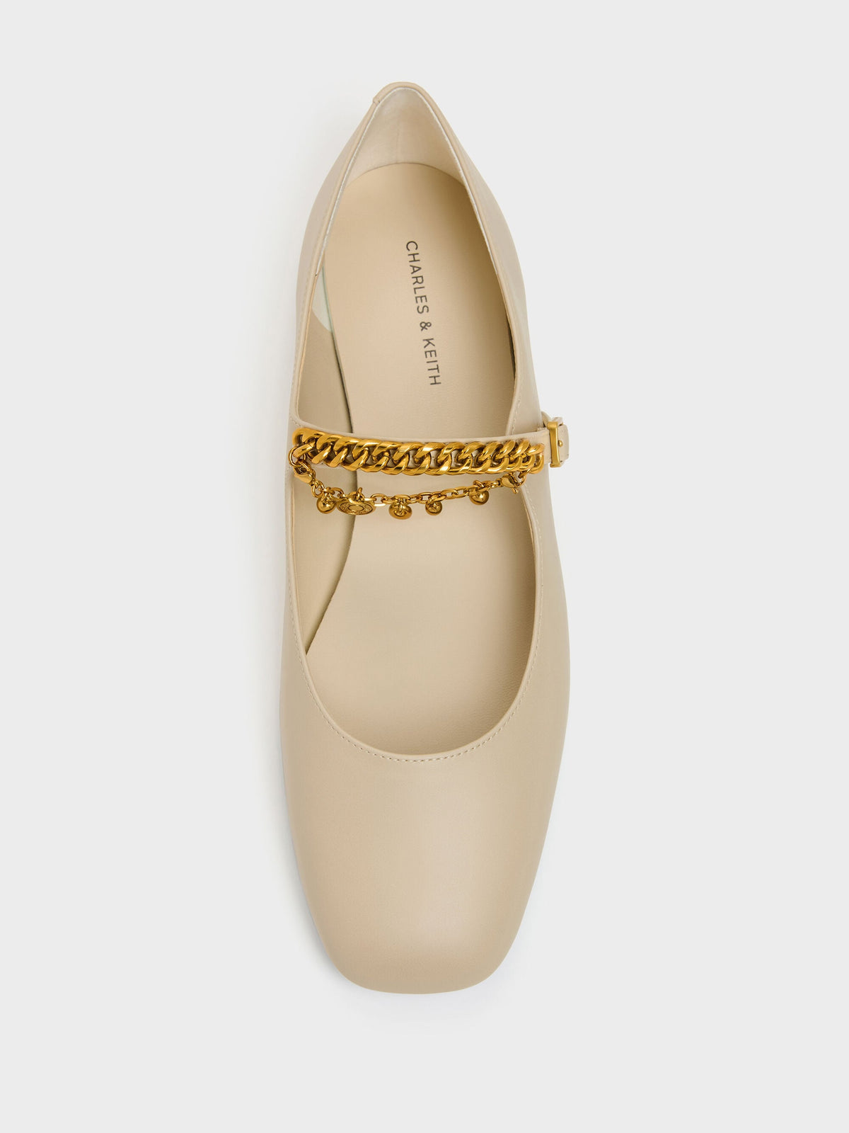 CHARLES & KEITH Special Offer / Double-Chain Charm Mary Jane Flats - Chalk