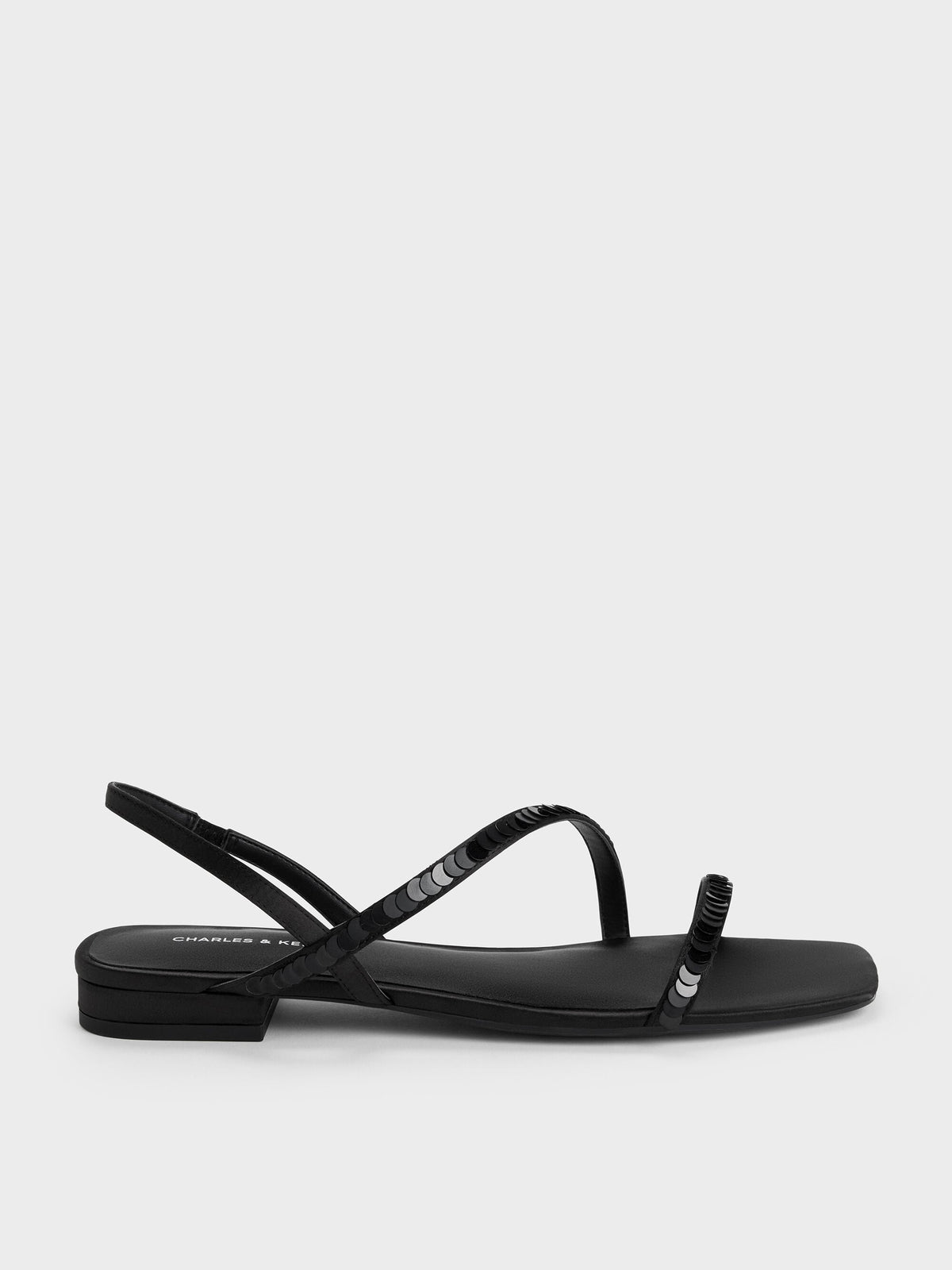 CHARLES & KEITH Quality / Briella Sequinned Strappy Sandals - Black Textured