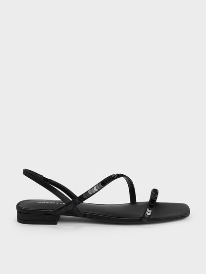 CHARLES & KEITH Quality / Briella Sequinned Strappy Sandals - Black Textured