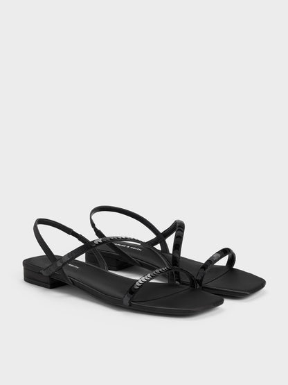 CHARLES & KEITH Quality / Briella Sequinned Strappy Sandals - Black Textured