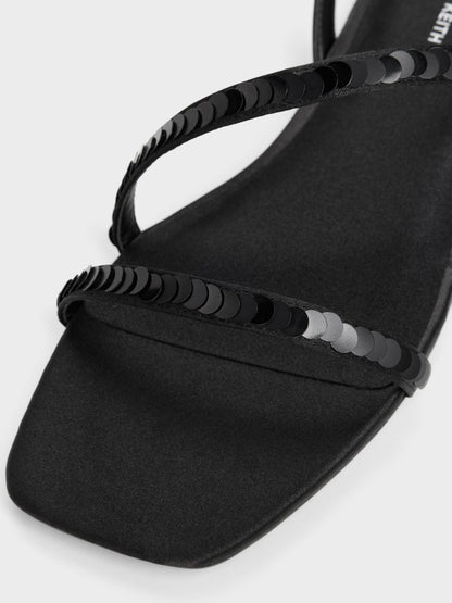 CHARLES & KEITH Quality / Briella Sequinned Strappy Sandals - Black Textured