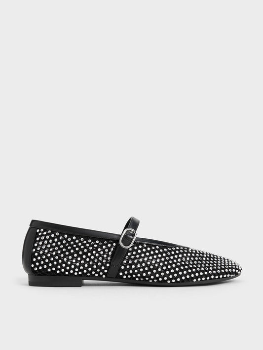 CHARLES & KEITH Best Price / Maggie Mesh Crystal Mary Janes - Black