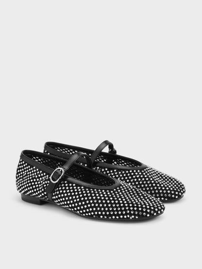 CHARLES & KEITH Best Price / Maggie Mesh Crystal Mary Janes - Black
