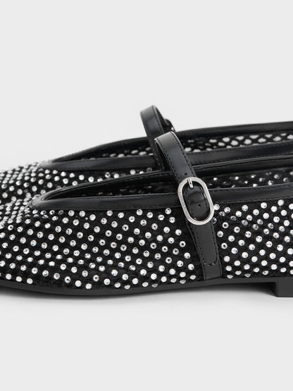CHARLES & KEITH Best Price / Maggie Mesh Crystal Mary Janes - Black