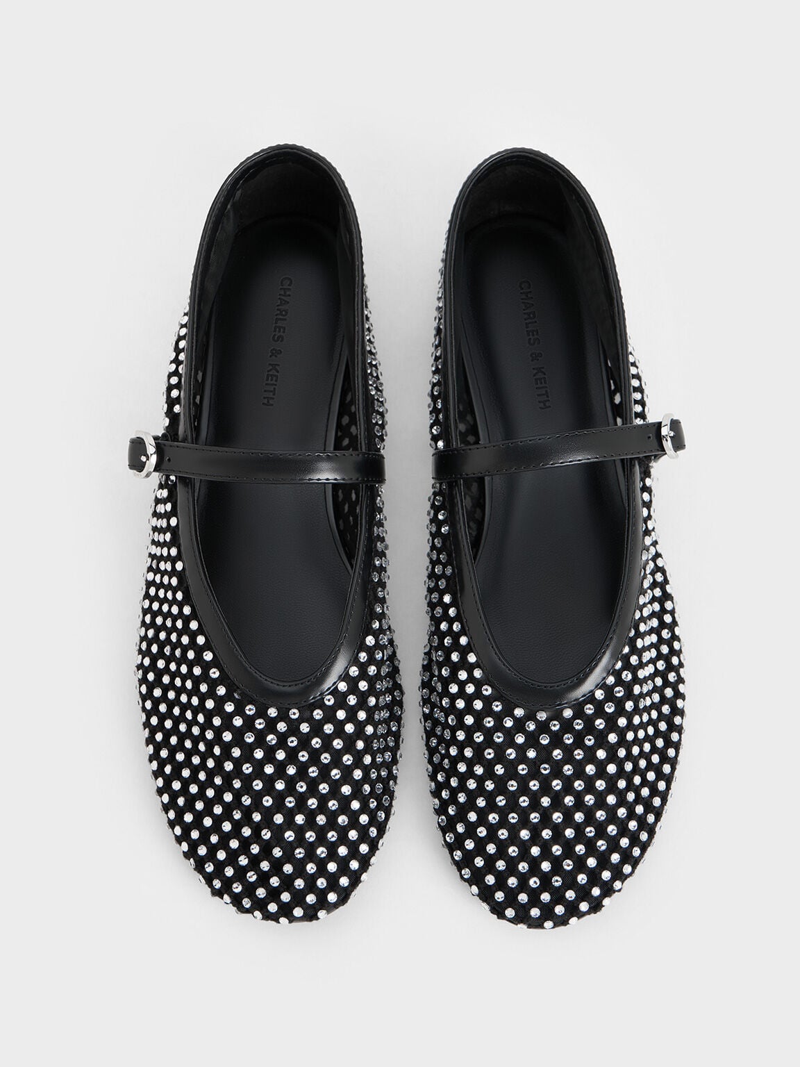 CHARLES & KEITH Best Price / Maggie Mesh Crystal Mary Janes - Black