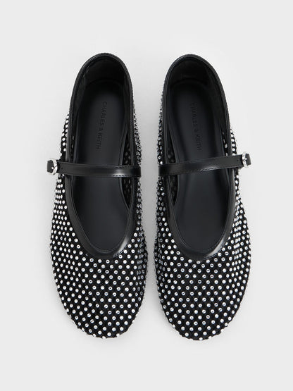CHARLES & KEITH Best Price / Maggie Mesh Crystal Mary Janes - Black