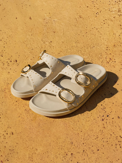 CHARLES & KEITH Latest / Studded Buckled Double-Strap Slides - Beige