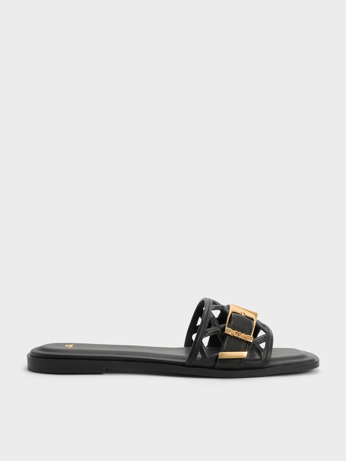 CHARLES & KEITH Latest / Whitney Leather Cut-Out Slide Sandals - Black