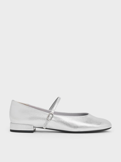 CHARLES & KEITH Premium / Gertrude Metallic Mary Janes - Silver