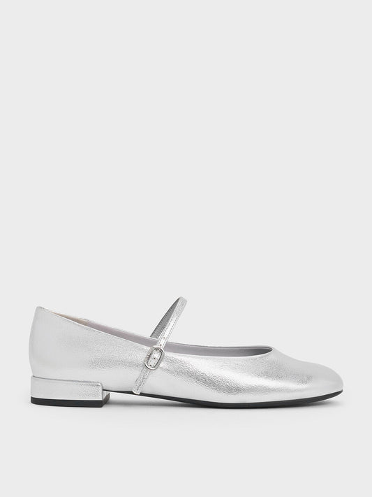 CHARLES & KEITH Premium / Gertrude Metallic Mary Janes - Silver
