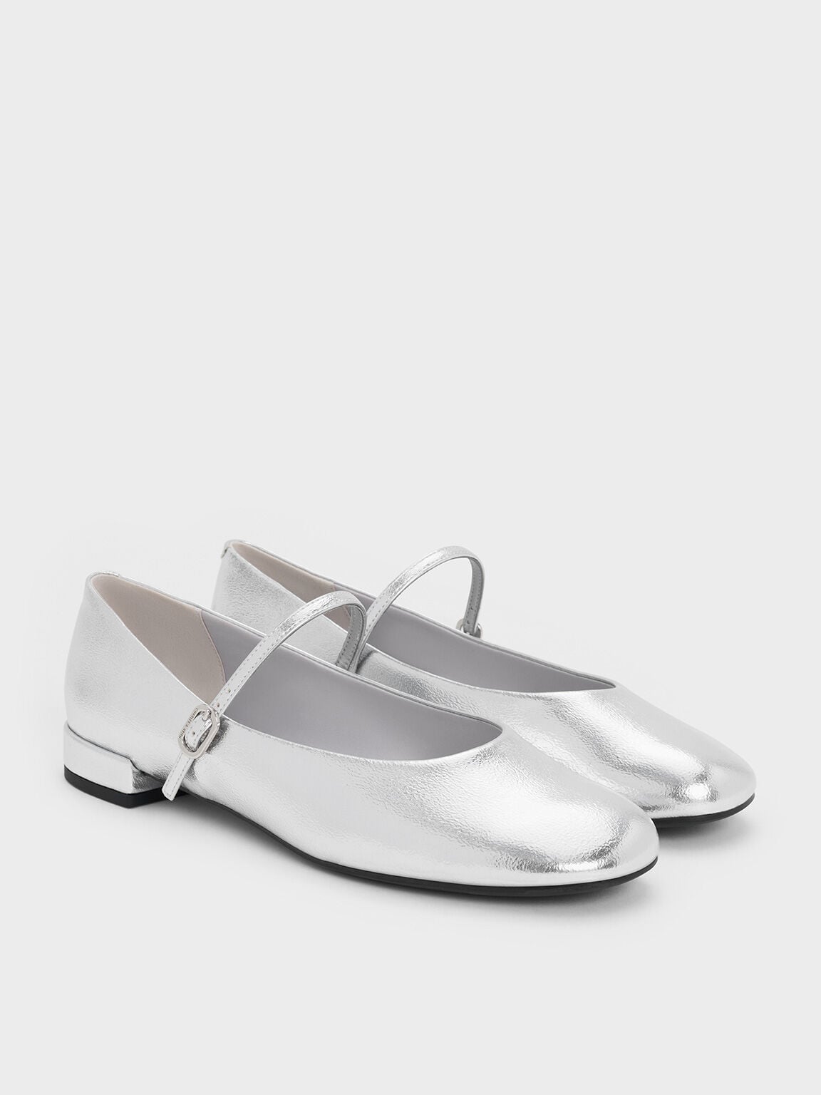 CHARLES & KEITH Premium / Gertrude Metallic Mary Janes - Silver