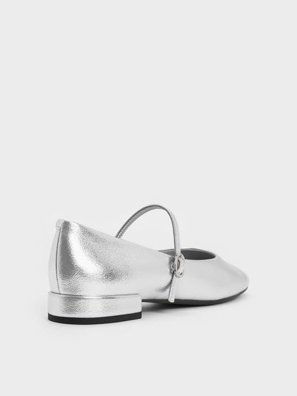 CHARLES & KEITH Premium / Gertrude Metallic Mary Janes - Silver