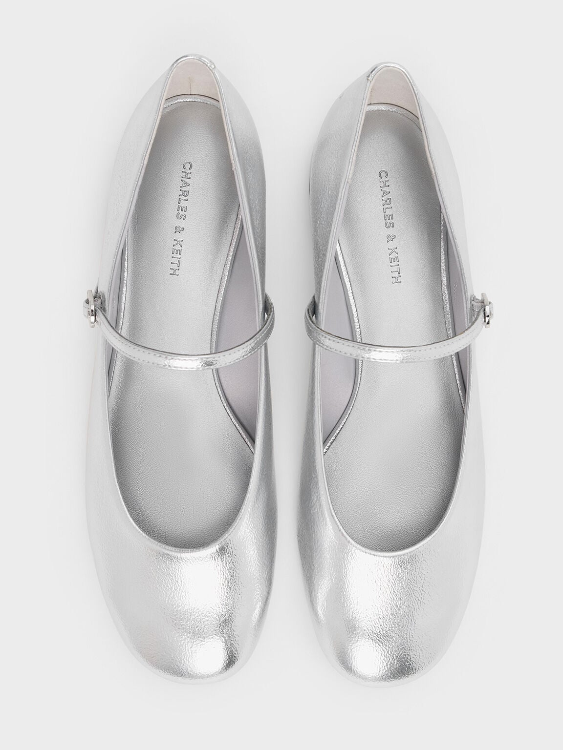 CHARLES & KEITH Premium / Gertrude Metallic Mary Janes - Silver