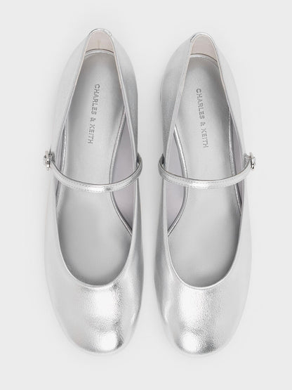 CHARLES & KEITH Premium / Gertrude Metallic Mary Janes - Silver