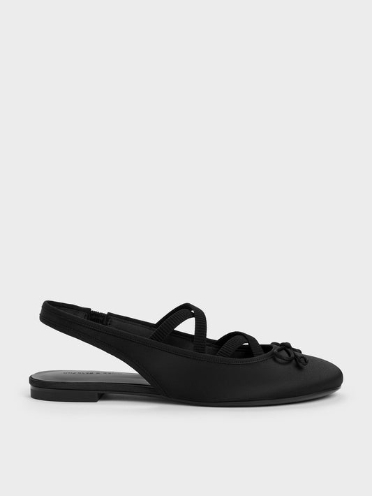 CHARLES & KEITH Smart Buy / Satin Crossover Slingback Ballet Flats - Black Textured