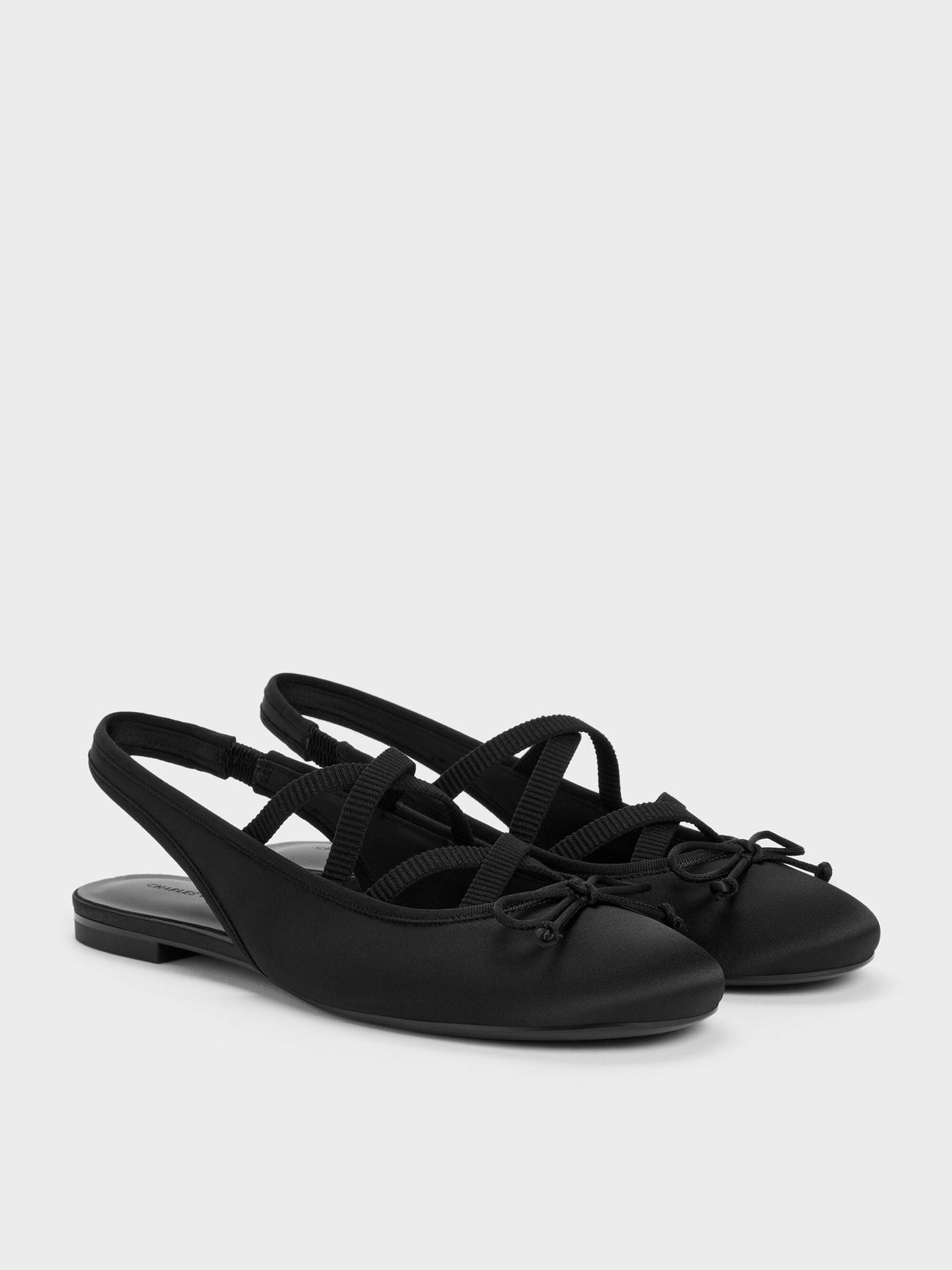 CHARLES & KEITH Smart Buy / Satin Crossover Slingback Ballet Flats - Black Textured