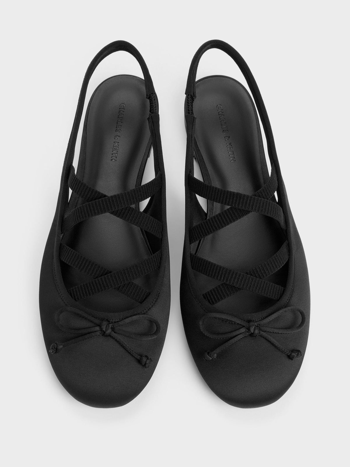CHARLES & KEITH Smart Buy / Satin Crossover Slingback Ballet Flats - Black Textured
