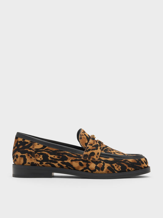 CHARLES & KEITH Popular / Georgina Calf Hair Leopard-Print Penny Loafers - Animal Print Brown