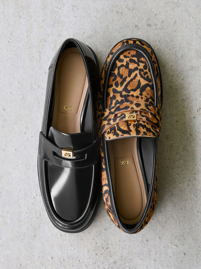 CHARLES & KEITH Popular / Georgina Calf Hair Leopard-Print Penny Loafers - Animal Print Brown
