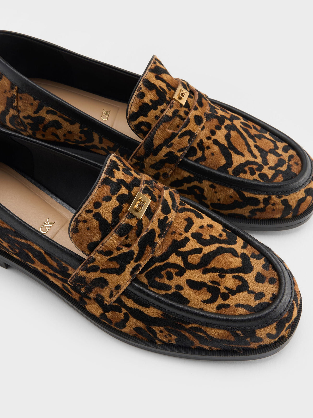 CHARLES & KEITH Popular / Georgina Calf Hair Leopard-Print Penny Loafers - Animal Print Brown