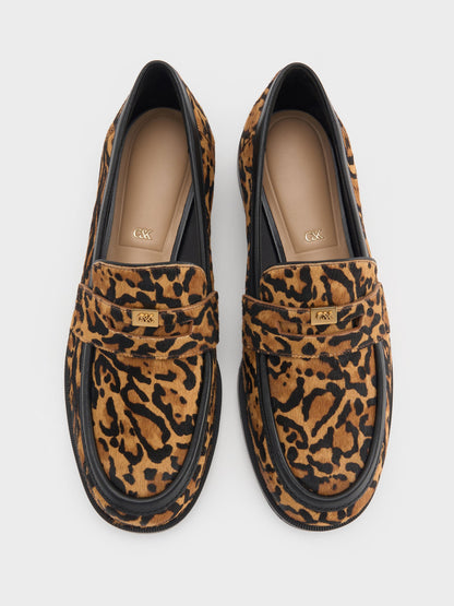 CHARLES & KEITH Popular / Georgina Calf Hair Leopard-Print Penny Loafers - Animal Print Brown