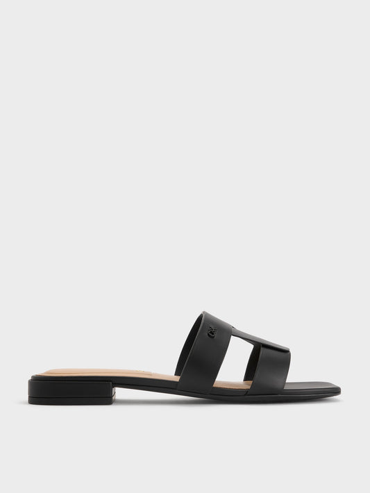 CHARLES & KEITH Trending / Petina Leather Slide Sandals - Black