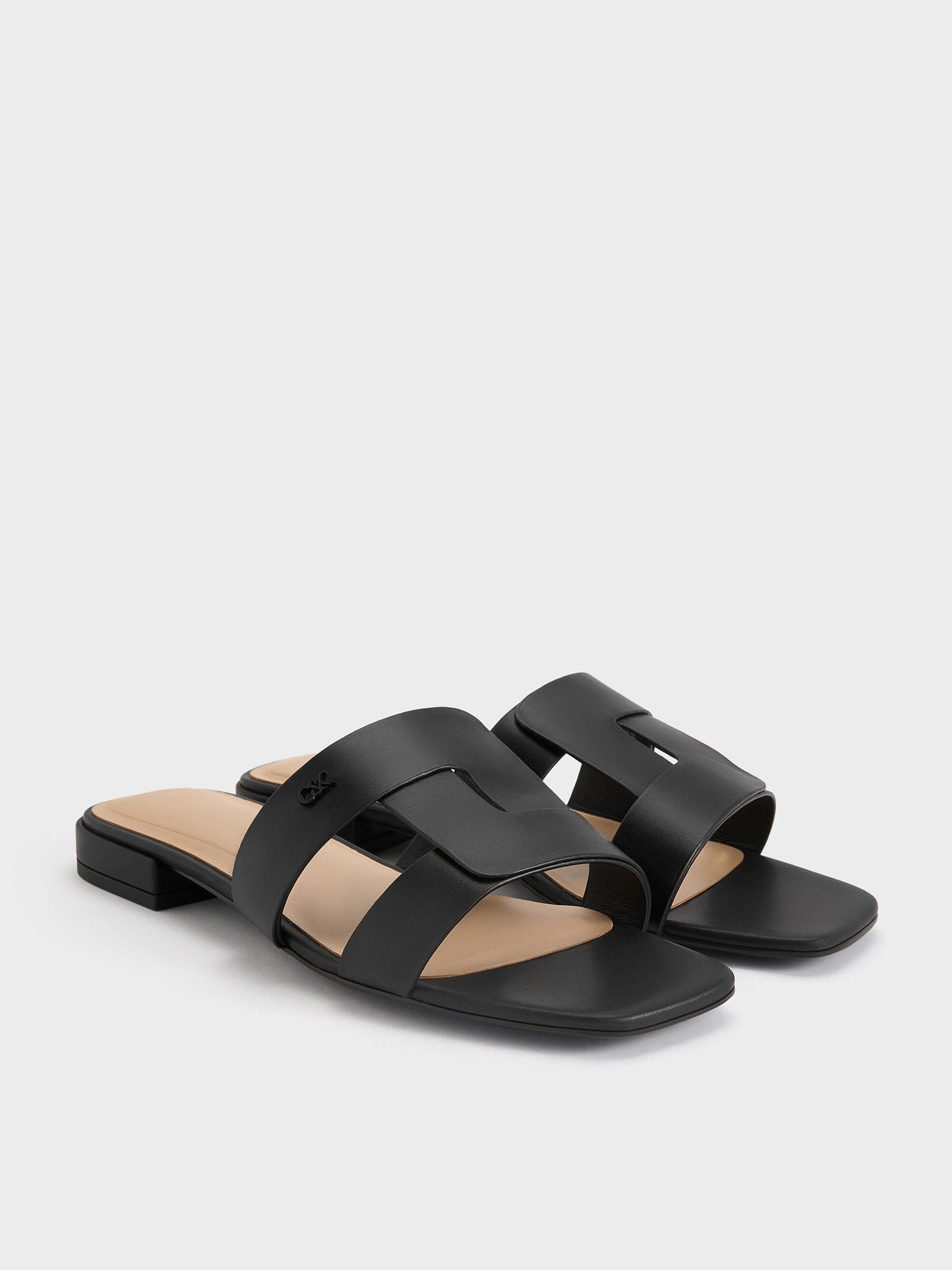 CHARLES & KEITH Trending / Petina Leather Slide Sandals - Black
