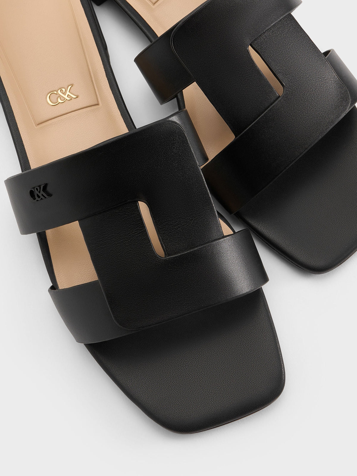CHARLES & KEITH Trending / Petina Leather Slide Sandals - Black