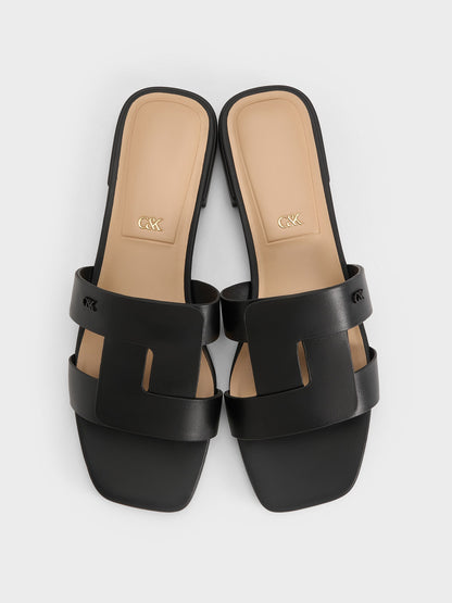 CHARLES & KEITH Trending / Petina Leather Slide Sandals - Black
