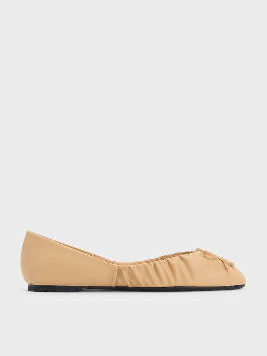 CHARLES & KEITH Special Offer / Ruched Bow Ballet Flats - Sand