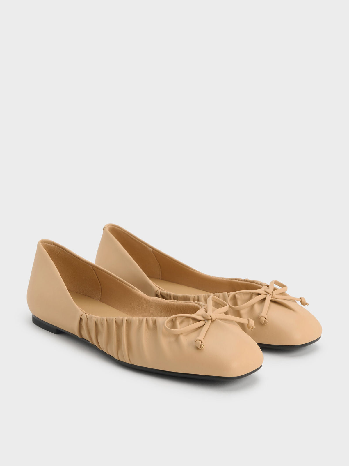 CHARLES & KEITH Special Offer / Ruched Bow Ballet Flats - Sand