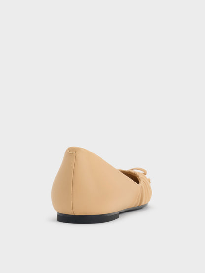 CHARLES & KEITH Special Offer / Ruched Bow Ballet Flats - Sand