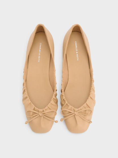 CHARLES & KEITH Special Offer / Ruched Bow Ballet Flats - Sand