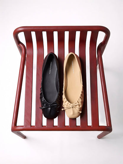 CHARLES & KEITH Special Offer / Ruched Bow Ballet Flats - Sand